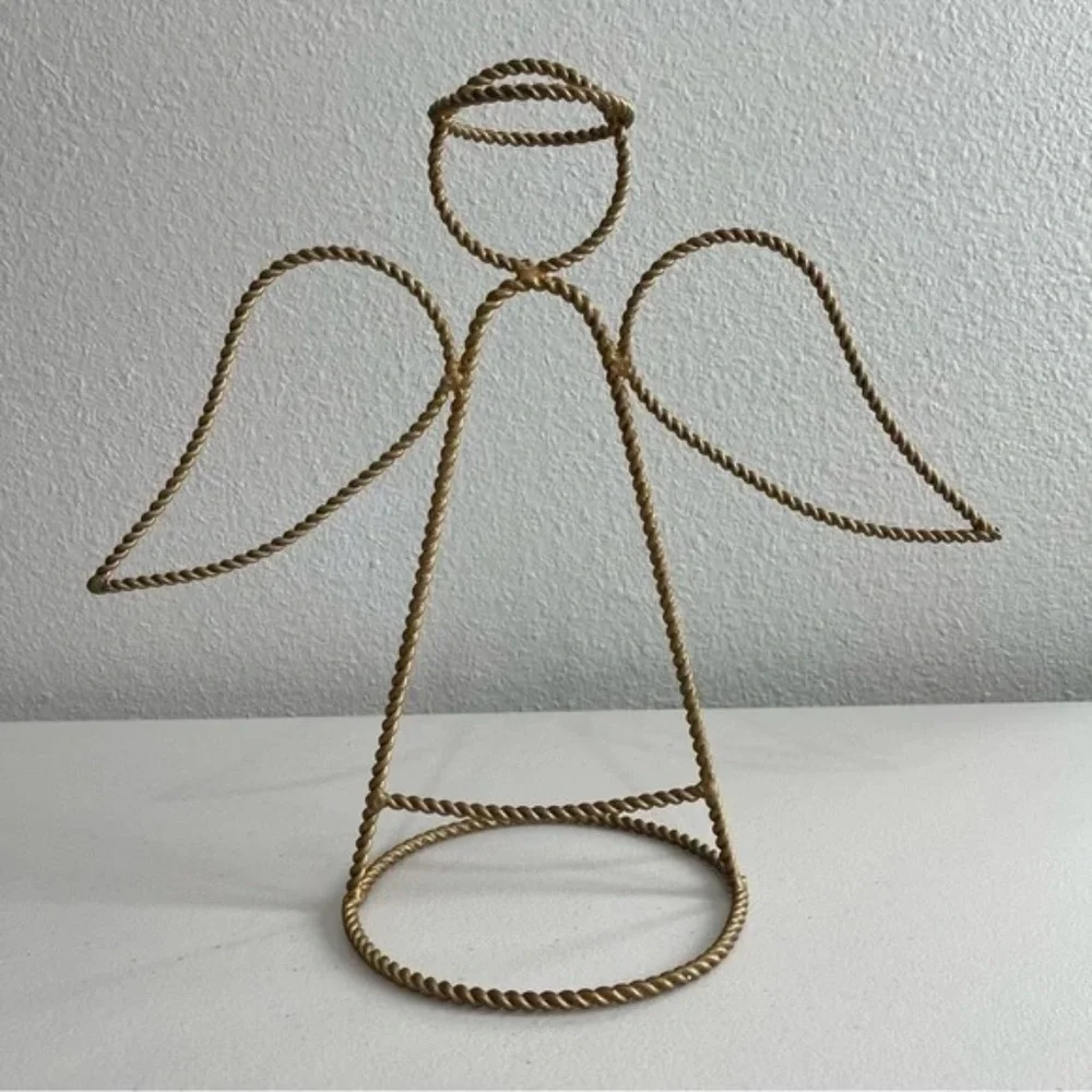 Large Gold Metal Angel Figurine ‒ Twisted Design Holiday Accent